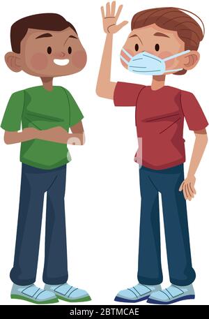 interracial young men using face masks characters Stock Vector Image ...