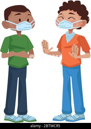 interracial young men using medical masks characters Stock Vector Image ...