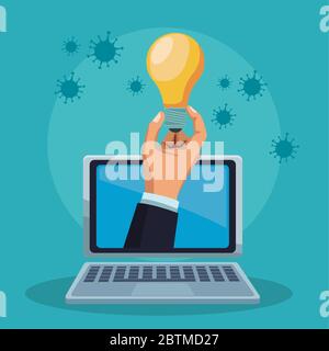 hand lifting bulb in laptop computer Stock Vector