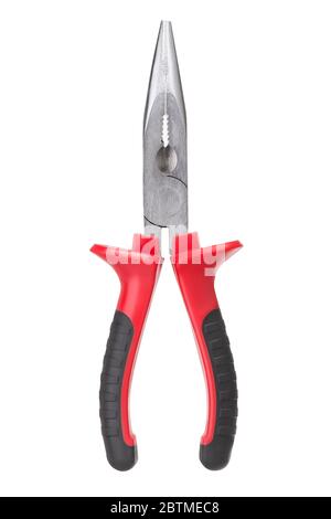 Pliers with a black and red rubber handle isolated on a white background Stock Photo