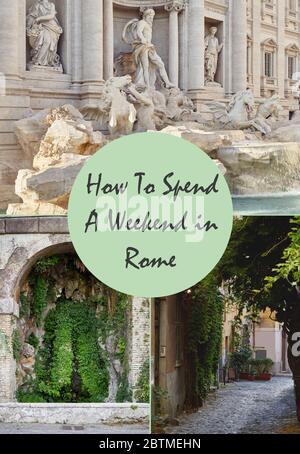 Cover for an article about traveling around a world about places in Rome, Italy. Stock Photo