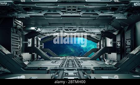 3d futuristic space facility corridor Stock Photo