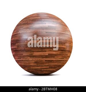 3d sphere with wood floor pattern material Stock Photo