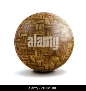 3d sphere with wood floor pattern material Stock Photo