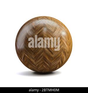 3d sphere with wood floor pattern material Stock Photo