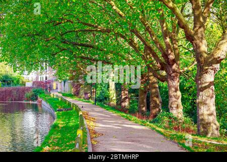 Pond side walking path at Hampstead Heath in London Stock Photo