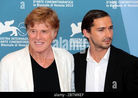 VENICE, ITALY - SEPTEMBER 06: Robert Redford and Shia LaBeouf attends 'The Company You Keep' Photocall at the 69th Venice Film Festival Stock Photo