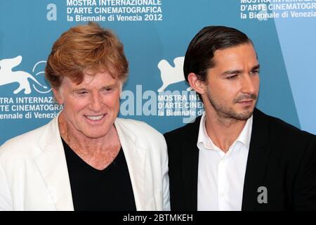 VENICE, ITALY - SEPTEMBER 06: Robert Redford and Shia LaBeouf attends 'The Company You Keep' Photocall at the 69th Venice Film Festival Stock Photo