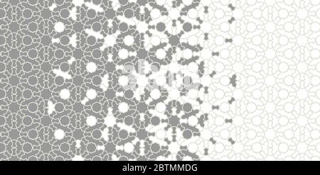 Moroccan, islamic grey pattern. Tile seamless vector pattern. Geometric halftone border with moroccan mosaic disintegration Stock Vector