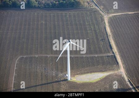 Aerial View of a Damaged Wind Turbine in England, UK Stock Photo