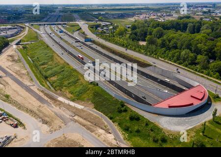 Utrecht, Utrecht / Netherlands - May 27th 2020: Aerial view of Leidsche Rijn Tunnel Utrecht, the Netherlands Stock Photo