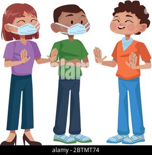 interracial young people using medical masks Stock Vector Image & Art ...