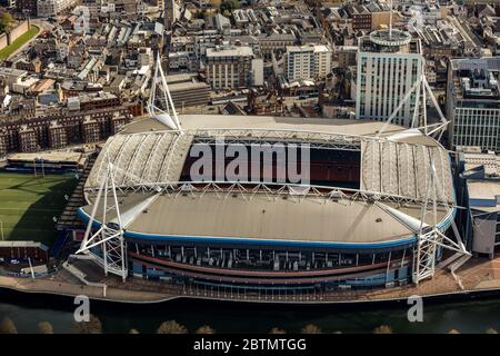Aerial View of Cardiff Principality Stadium in Wales Stock Photo