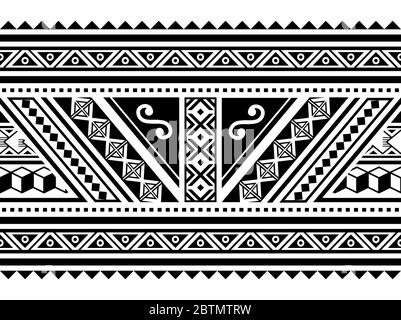 Polynesian geometric seamless vector long horizontal pattern, Hawaiian tribal design inspired by Maori tattoo art Stock Vector