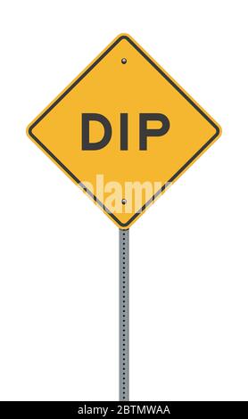 Vector illustration of the Dip Yellow Diamond road sign on metallic post Stock Vector