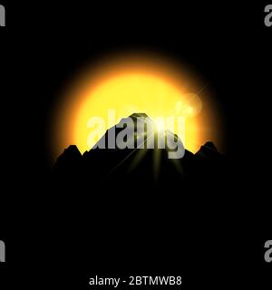 Eclipse sunset in space mountains, a vector illustration Stock Vector