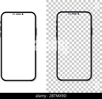 New version of black slim smartphone with blank white screen. Realistic illustration Stock Vector