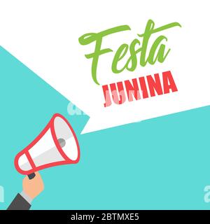 Megaphone in hand announcement Festa Junina Brazil festival Stock Vector