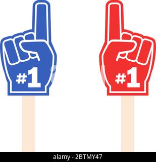 Fan glove number 1 on stick, red and blue colored Stock Vector