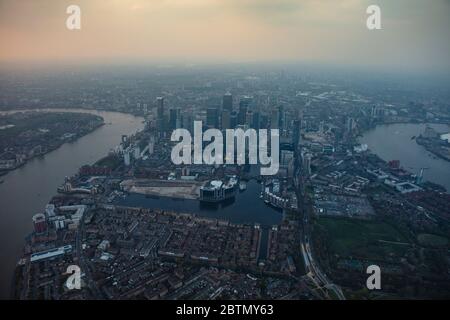 Aerial View of Canary Wharf, London UK Stock Photo