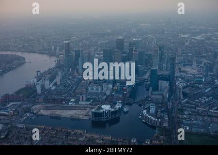 Aerial View of Canary Wharf, London UK Stock Photo