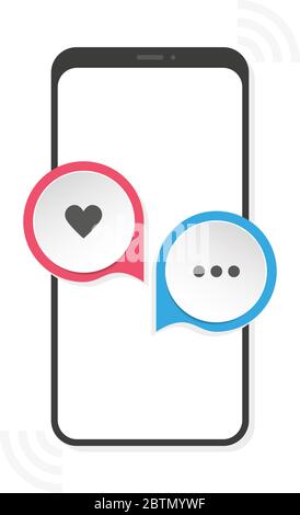 Phone with icons hearth and message on white background Stock Vector