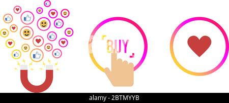 Gradient set icon on a white background for social network, shopping sign, vector Stock Vector