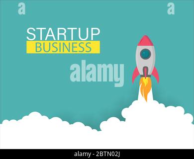 Startup rocket up business project, vector illustration Stock Vector