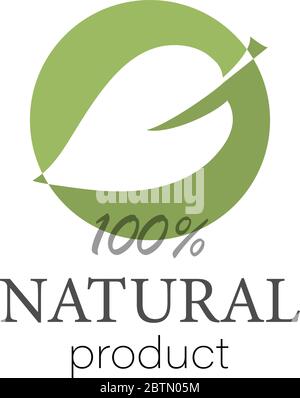 Natural product logo with leaf in flat style, vector Stock Vector