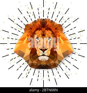 Lion in triangle style with burst, vector illustration Stock Vector