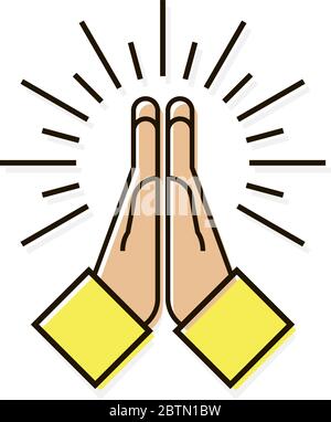 Folded hand, pray icon in flat line style - vector Stock Vector