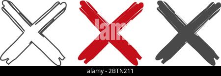 Cross icon. Set x. Cross vector sign. Flat and linear style. Cross red colored icons. - vector illustration Stock Vector