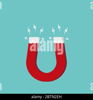 Magnet icon red colored. Magnet in flat style isolated background. Vector illustration Stock Vector
