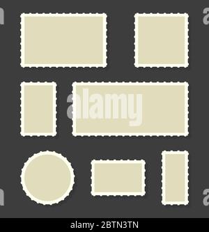 Postage stamp set. Postcard edge isolated in retro style. Vector illustration Stock Vector