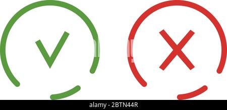 Check mark and cross icon isolated. Symbol green and red colored. Icons in linear style. Vector illustration Stock Vector