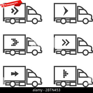 Icon set moving truck van with arrow. Icons delivery in linear style. Vector illustration Stock Vector