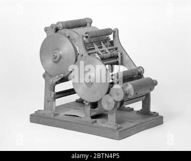 Patent Model of a Sheetdelivering Apparatus for Printing Machines. This patent model demonstrates an invention for a sheet-delivery apparatus which was granted patent number 197700. Stock Photo