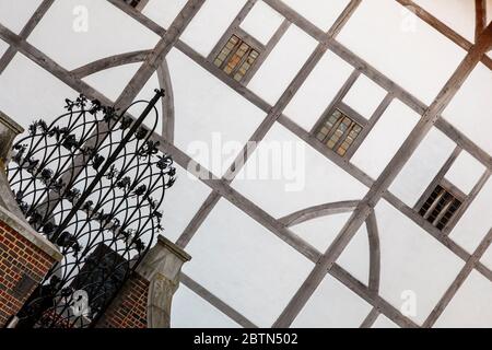 Architectural detail of Shakespeare's Globe Theatre on the South Bank in London, England