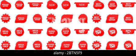 Big collection tags, stickers, labels, badges, banners. Set banners with text on isolated background. Vector illustration Stock Vector