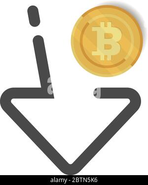 Bitcoin down illustration with arrow icon. Vector illustration Stock Vector