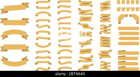 Ribbon or banner vector set. Flat vector ribbons banners isolated background. Ribbon yellow colored. Set ribbons or banners. Vector illustration Stock Vector