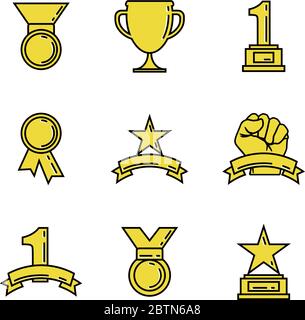 Award icon golden cups for winners. Sport trophy. Linear style. Vector illustration Stock Vector
