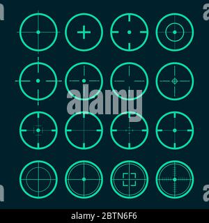 Target set. Sight symbol black colored. Set of 16 sight. Target aim and aiming to bullseye signs symbol. Vector illustration Stock Vector