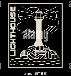 Navigation maritime vector design. Lighthouse and stormy sea Stock Vector