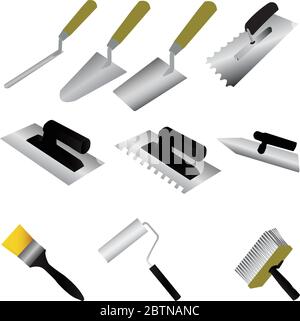 different handle working tools set for painting walls industries works Stock Vector