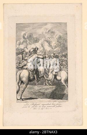 A historical depiction of a battle scene from the 17th century, showing ...