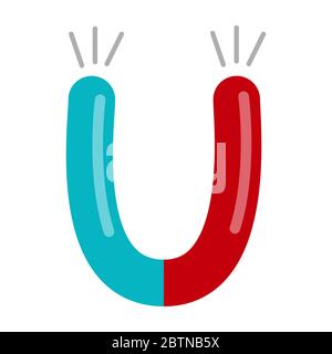 Vecor illustration of blue and red magnet isolated on white background. Physics material or object. School related science item. Back to school theme element Stock Vector