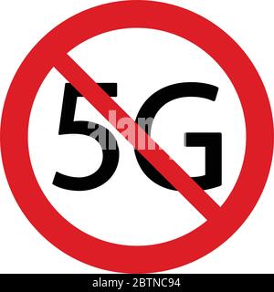 no 5g Not allow   5G internet wi fi   sign. The red circle prohibiting sing Stock Vector