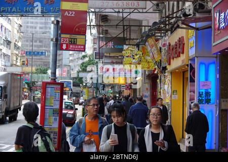 Hong Kong, China - Nov 27, 2016: The Cityflyer route A22 airport express bus station on Battery Street near Jordan Road Stock Photo