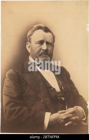 Ulysses S Grant. Born Point Pleasant, OhioWhen Ulysses S. Grant was elected president in 1868, he was a national figure whose image was widely known. This photograph was taken about 1876, near the end of his second and last term in office. Stock Photo